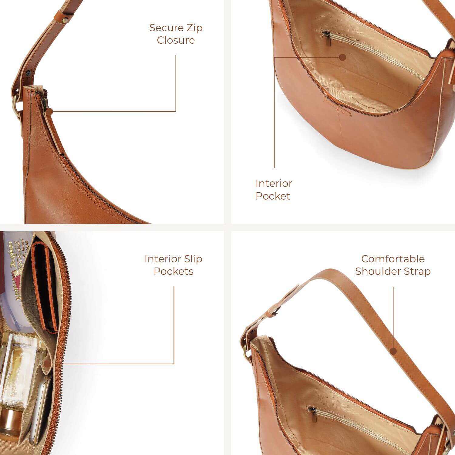 Paris Halbmond-Schultertasche | | Hellbraun